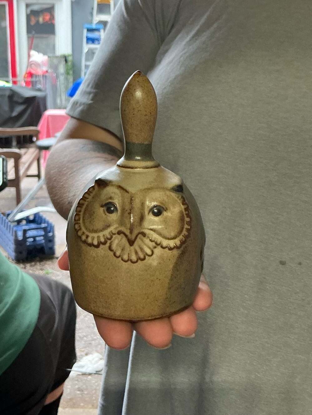 Vintage UCTCI Japan Stoneware Owl Hand Bell